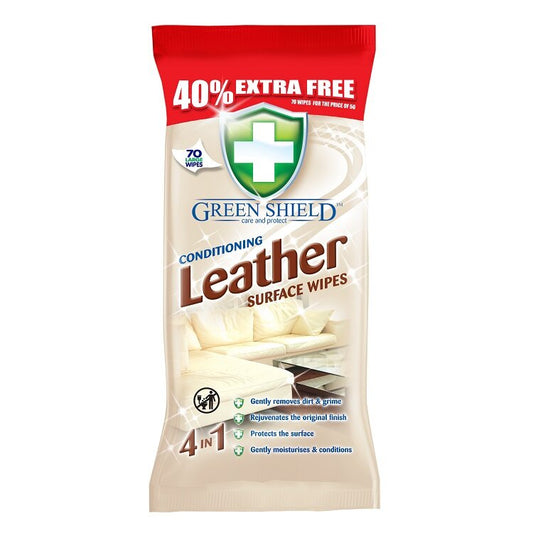 Green Shield Leather Wipes, 70 Extra Large Sheets
