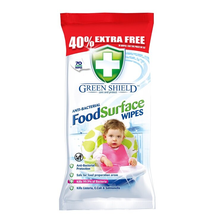 Green Shield Anti-Bacterial Food Surface Wipes 70 Extra Large Sheets
