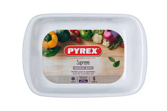 Pyrex Supreme Ceramic Rectangular Roaster Dishwasher Safe 33 x 23cm Pure White