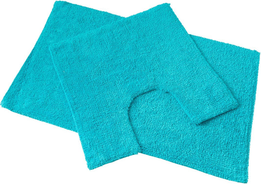 Blue Canyon 2 Piece Cotton Bath & Pedestal Mat Set, Quick Dry & High Absorbent Bathroom Door Mat, Washable Area Rug for Living Room, Kitchen, Outdoor Rug, Home Decor Mattress, 1200GSM – Turquoise