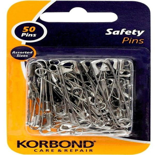 KORBOND Safety Pins Nickel Plated Pack of 50