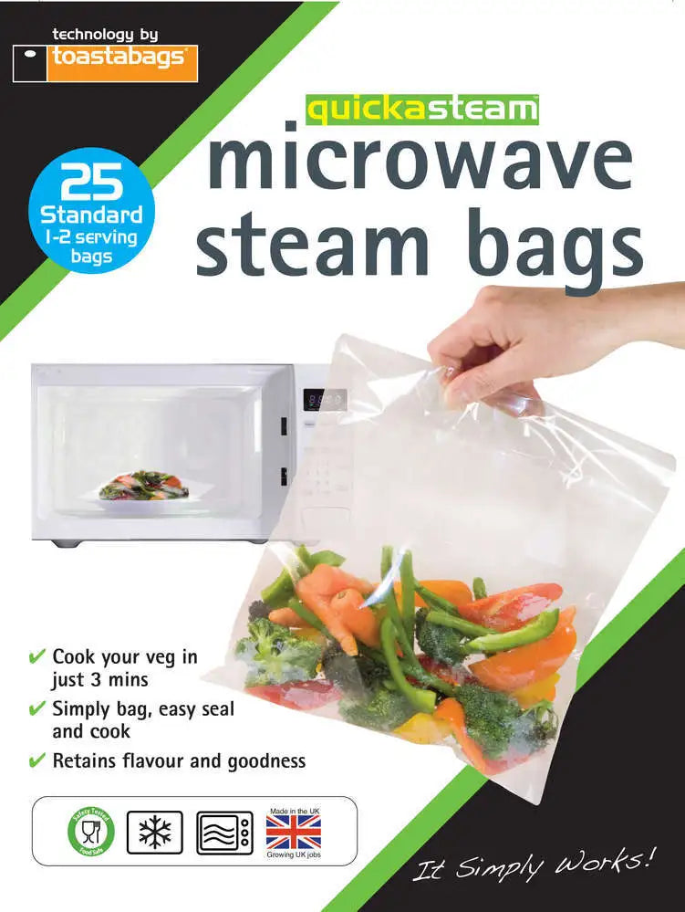 QUICKASTEAM MICROWAVE STEAM BAGS 25 Pack Standard