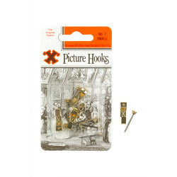 X Original Patent Steel Picture Hooks - Brass Plated (Blister Pack) No.1