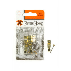 X Original Patent Steel Picture Hooks - Brass Plated (Blister Pack) No.2