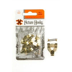 X Original Patent Steel Picture Hooks - Brass Plated (Blister Pack) No.3