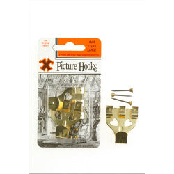 X Original Patent Steel Picture Hooks - Brass Plated (Blister Pack) No. 4