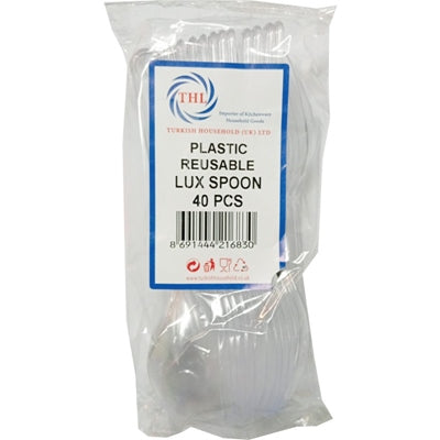 THL SPOON PLASTIC LUX REUSABLE CLEAR 40PCS
