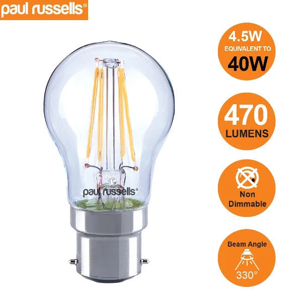 LED Filament GOLF 4.5W=40W Warm White 2700K BC B22 Bayonet Cap Bulbs