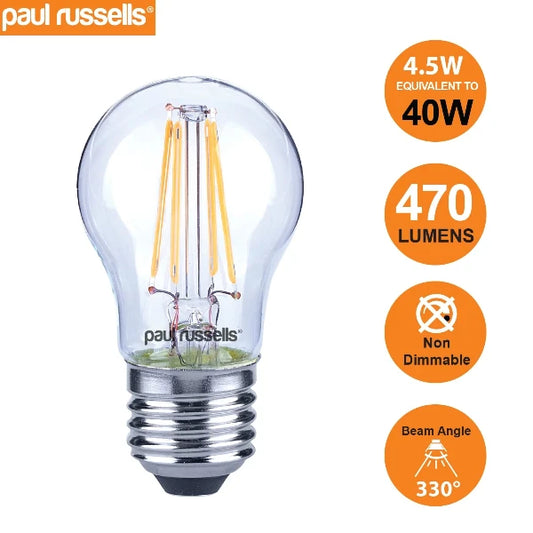 LED Filament GOLF 4.5W=40W Warm White ES E27 Edison Screw Cap Bulbs
