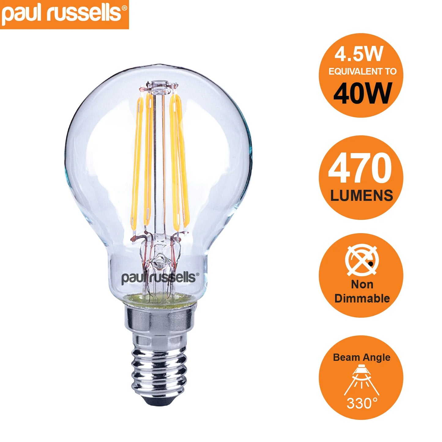 LED Filament GOLF 4.5W=40W Warm White SES E14 Small Edison Screw Cap Bulbs