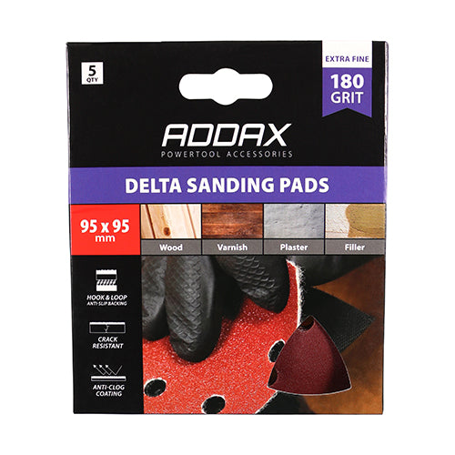 Delta Sanding Pads - 180 Grit - Red 95 x 95mm
