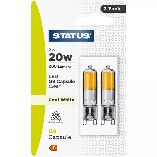 Status G9 2 Watt LED Capsule Light Bulbs, Cool White - Pack of 2