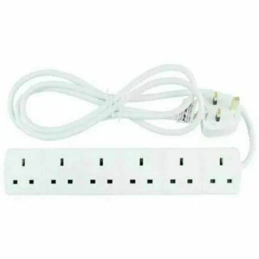 Extension Lead 5 Metre Cable 2 Way Gang Sockets Elpine White UK Plug Socket