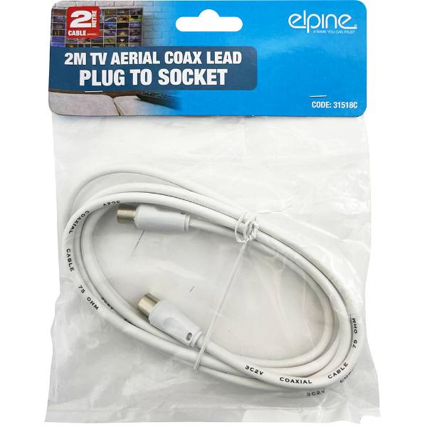 2m TV Aerial Coax Lead Plug To Socket