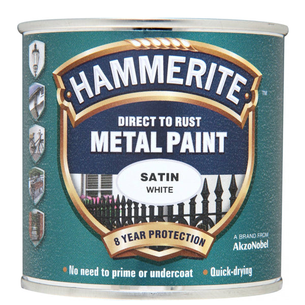 Hammerite Direct to Rust Metal Paint Satin 250ml - White