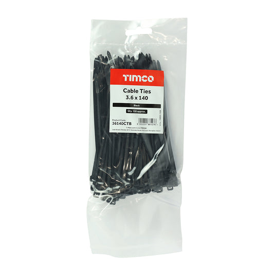 Cable Ties - Black 3.6 x 140