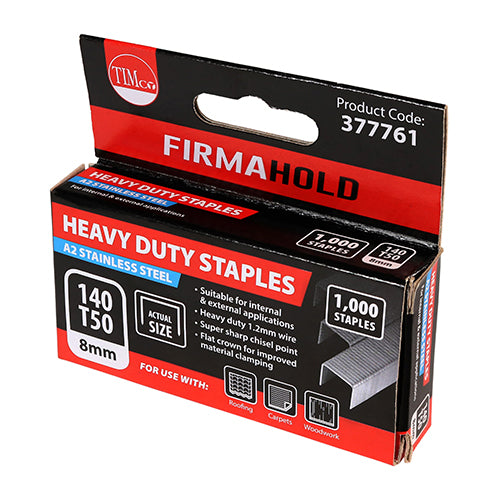 Heavy Duty Staples - Chisel Point - A2 Stainless Steel 8mm