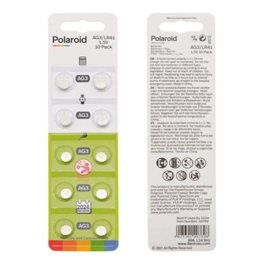 Polaroid AG3/LR41 1.5 V Alkaline Button Cell Battery 10PK