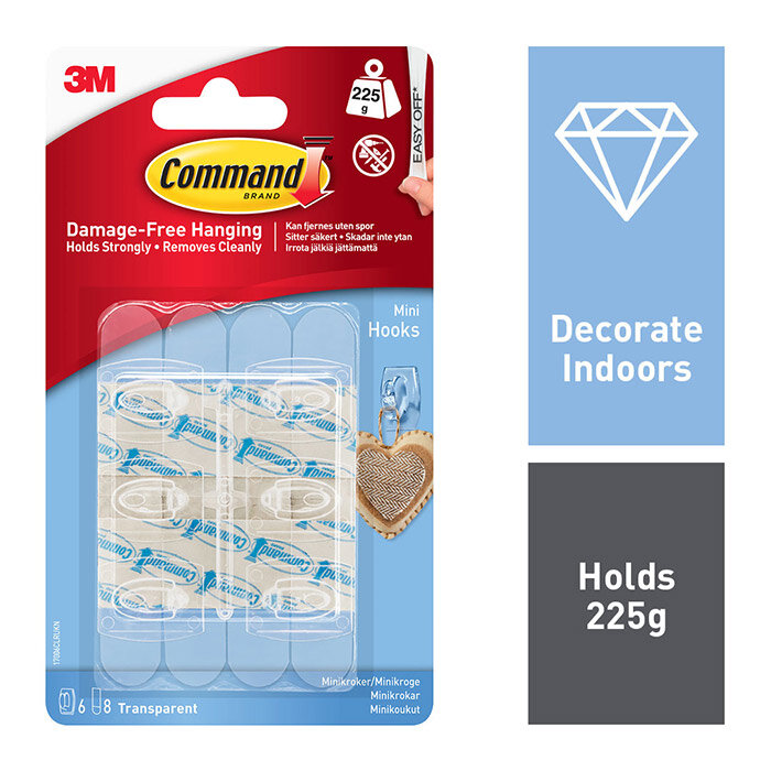 Command Mini Clear Hooks with Clear Strips 17006CLR - 6pk