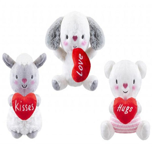 CUTE ANIMALS WITH HEART EMBROIDERY 15CM 3 ASSORTED