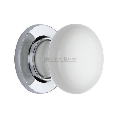 Plain White Porcelain Door Knob on Rose