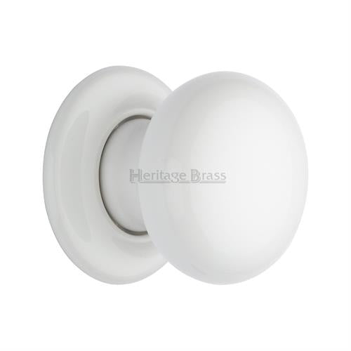 Plain White Porcelain Door Knob on Rose