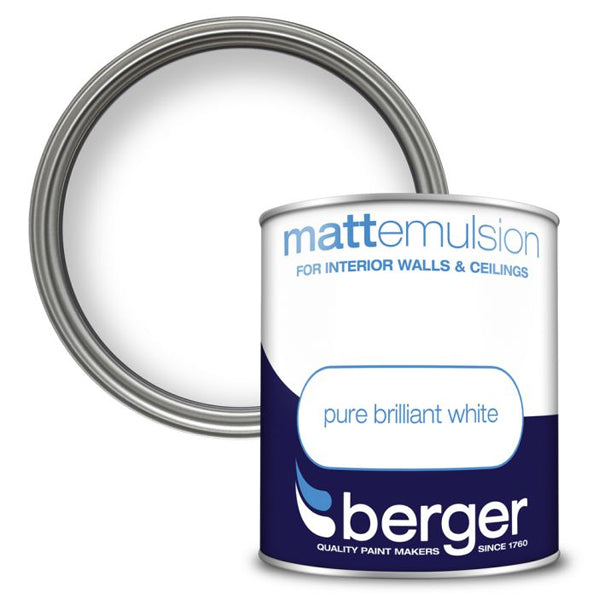Berger Vinyl Matt Emulsion Paint Pure Brilliant White 1L