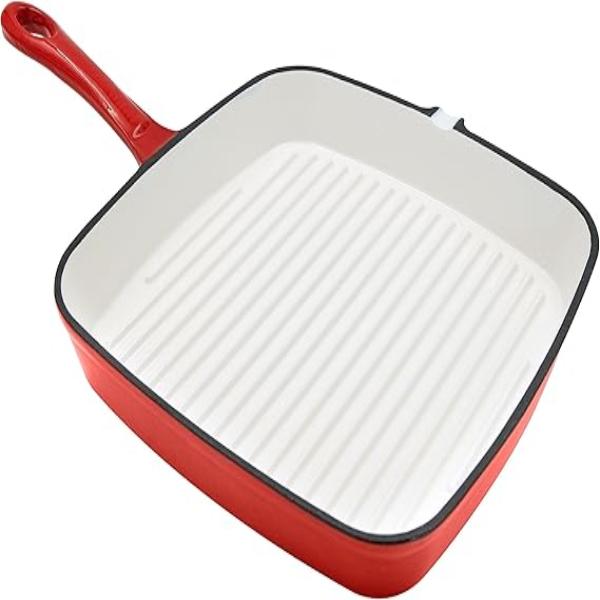 Blackmoor 67629 24cm Red Cast Iron Griddle Pan/Oven Proof Up to 260°C/Non-Stick Enamel Coating/Easy Grip Handle/