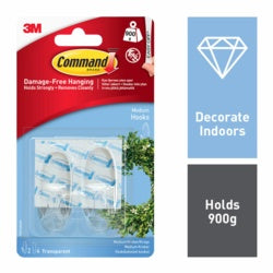 Command™ Medium Clear Hooks with Clear Strips 2 Medium Hooks, 4 Medium Strips