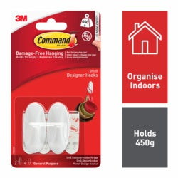 Command™ Small Designer Hooks 2 Hooks, 4 Small Strips