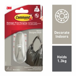 Command™ Medium Brushed Nickel Designer Hook 1 Hook, 2 Medium Strips