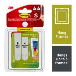 Command™ Medium and Large Picture Hanging Strips Value Pack 4 Sets of Medium Strips, 8 Sets of Large Strips