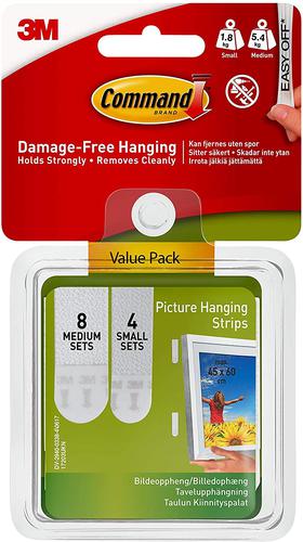 Command™ Small and Medium Picture Hanging Strips Value Pack 4 Sets of Small Strips, 8 Sets of Medium Strips