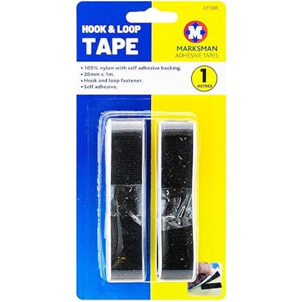 20mm Wide MARKSMAN HOOK & LOOP Tape Self Adhesive Strip 1M Heavy Duty(Black)