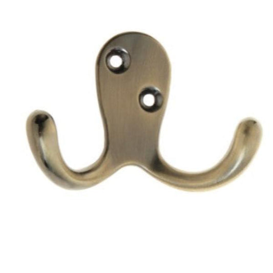 Basic Double Robe Hook - Antique Brass