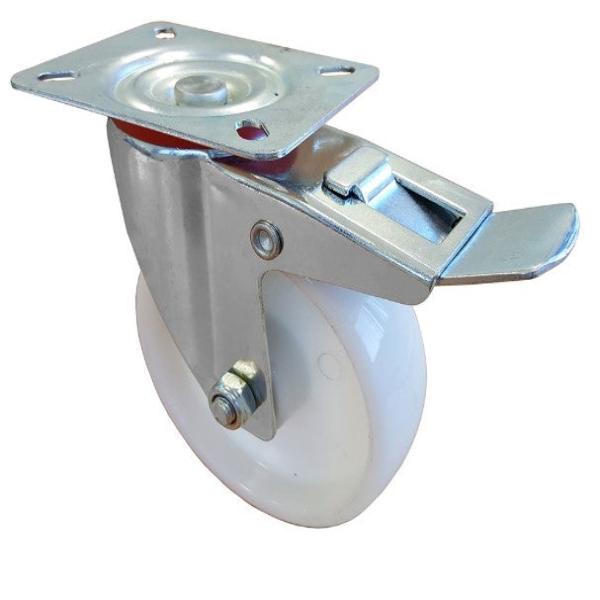 Castor White PP Swiv/Plate Brake 75mm