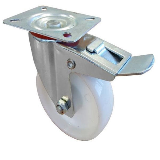 Castor White PP Swiv/Plate Brake 75mm