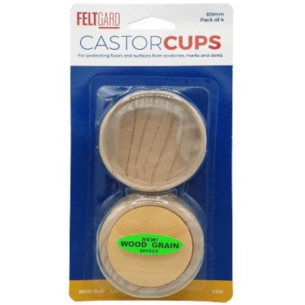 Castor Cups - Non Slip 60mm Light Wood Grain PK4