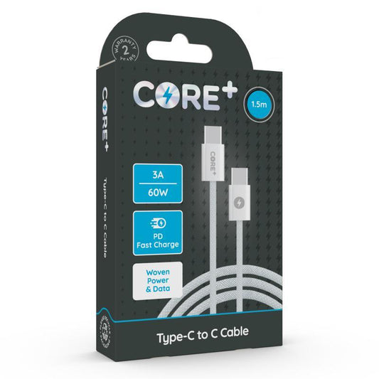 CORE+ Type-C to C Cable 1.5m Woven White 3A/60W