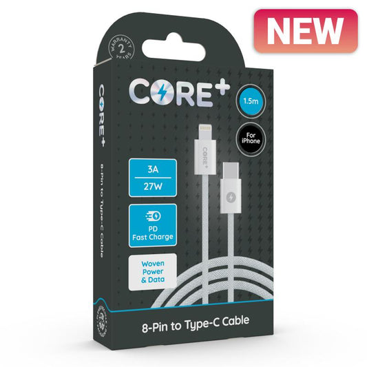 CORE+ 8-Pin iphone to Type-C Cable 1.5m Woven White 3A/27W