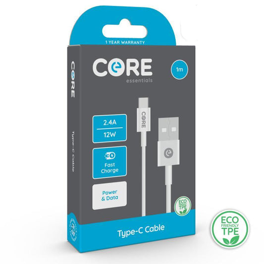 Core Type-C Cable 1m TPE White 2.4A/12W Fast Charge