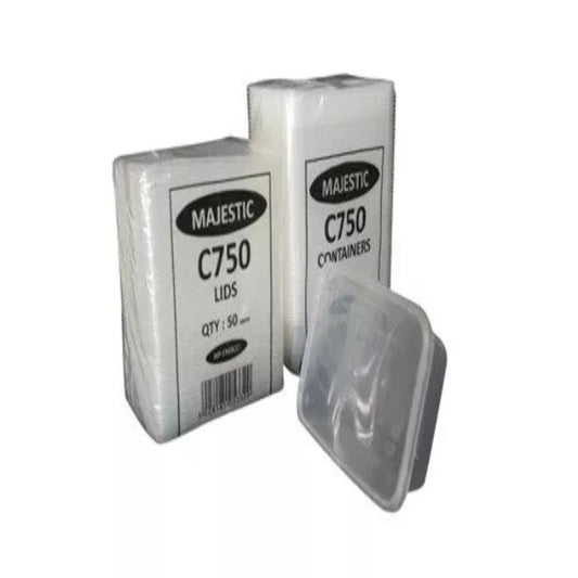 50 x C750 Majestic Plastic Food Storage Containers + Lids Takeaway