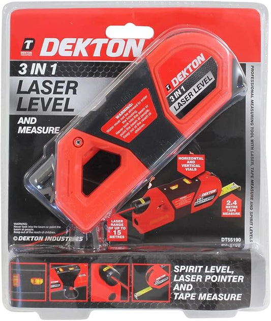 DEKTON DT55190 3-in-1 Laser Level with Measure, 240 V, Black/Red