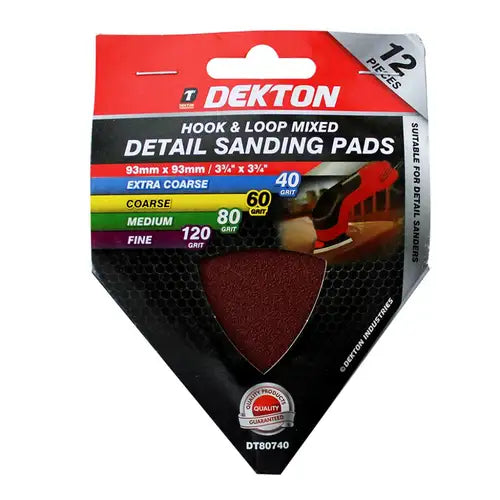 12PC HOOK AND LOOP MIXED DETAIL SANDING ASSORTED - PADS 93MMX93MM, DT80740