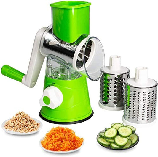 Manual Tabletop Drum Cheese Grater, 3 in 1 Rotary Shredder Slicer Grinder for Cucumber Nut Potato Carrot Cheese