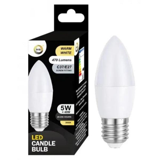 Warm White Led Candle Bulb 5W C37/E27