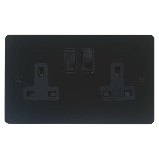 Flat Black Double Socket (2 Gang/Black Switch) - G+H FFB10B