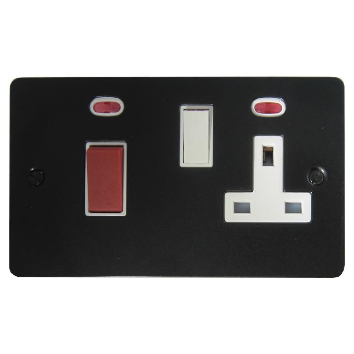 Flat Black Cooker Switch with Socket (45 Amp/Double Plate) - G+H FFB29B