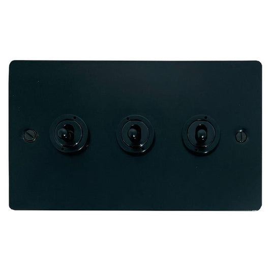 Flat Black Toggle Switch (3 Gang/Polished Brass Toggle) - G+H FFB383-FBK