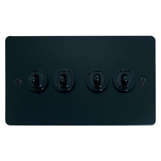 Flat Black Toggle Switch (4 Gang/Polished Brass Toggle) - G+H FFB384-FBK